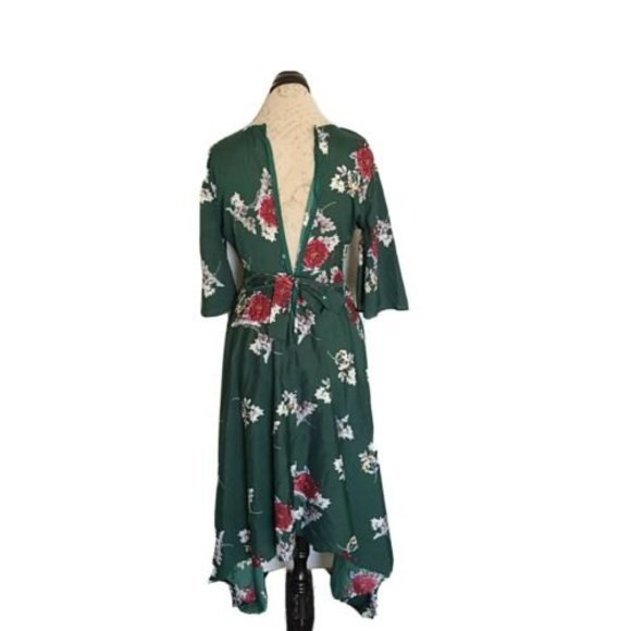 Influence Dress Floral Size10 Green High Low Flowy Womens V Neckline Asymmetric - Picture 3 of 12